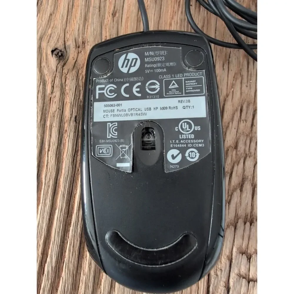 HP MSU0923 Wired Optical USB Mouse Black 505062-001 Portia